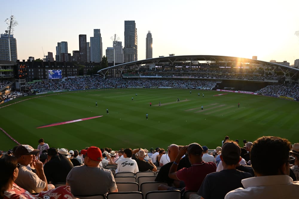 LONDON, ENGLAND - JUNE 20: Fans at The Kia Oval on June 20, 2025 in London, England. (Photo by Kate Green/Getty Images for Surrey CCC)