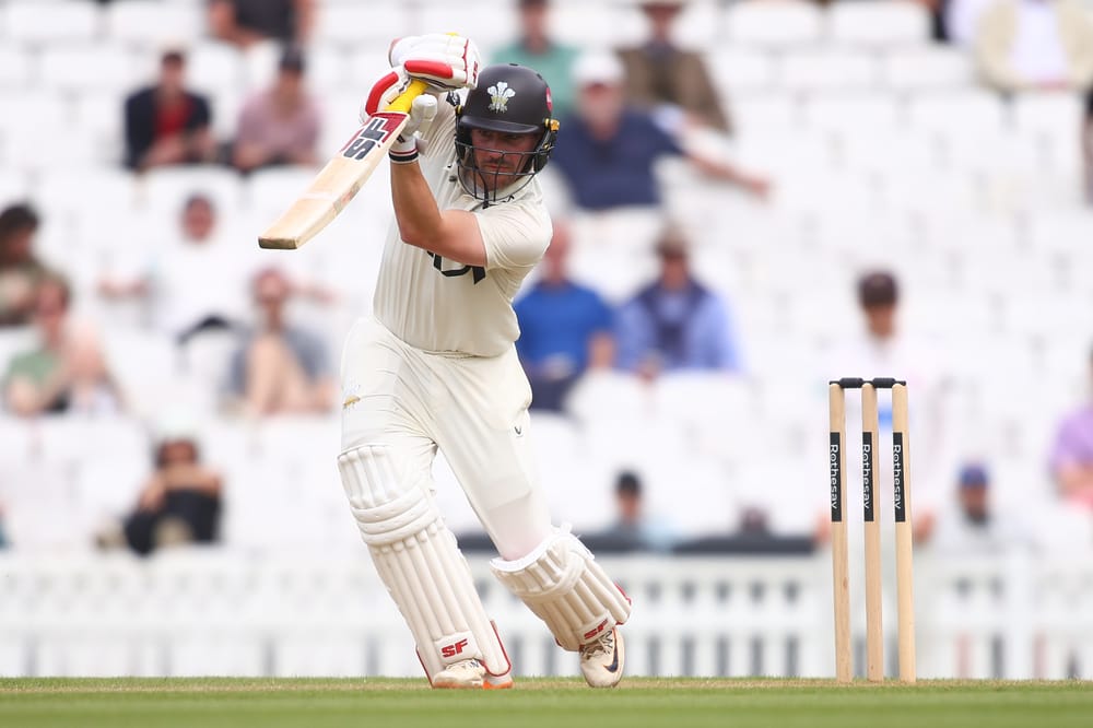 LONDON, ENGLAND - APRIL 27: Rory Burns of Surrey during the Rothesay County Championship match between Surrey and Somerset at The Kia Oval on April 27, 2025 in London, England.  (Photo by Ben Hoskins/Getty Images for Surrey CCC)