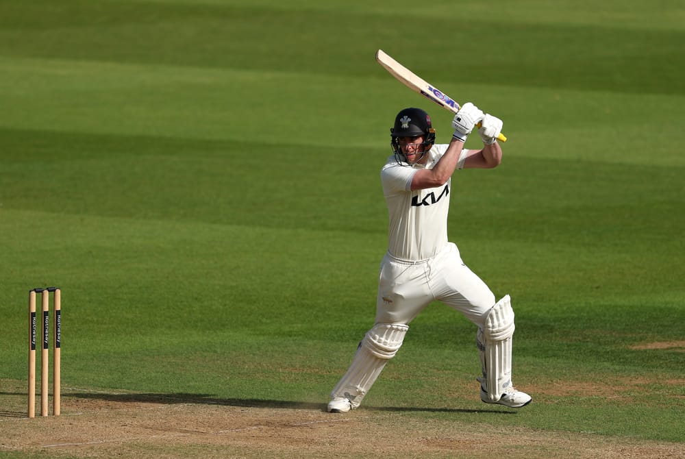 LONDON, ENGLAND - SEPTEMBER 11: Dan Lawrence of Surrey bats during Day 4 of the Rothesay County Championship match between Surrey and Warwickshire at The Kia Oval on September 11, 2025 in London, England.  (Photo by Alex Davidson/Getty Images for Surrey CCC)