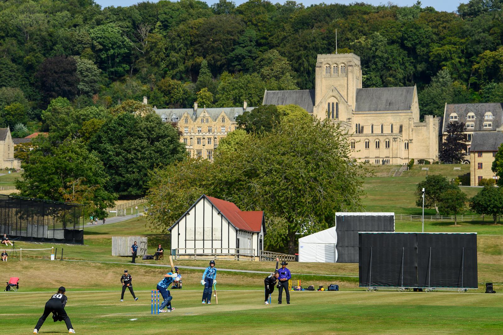 Picture by Allan McKenzie/SWpix.com - 26/08/2026 - Cricket - Metro Bank One Day Cup Women - Yorkshire Women v Surrey Women - Ampleforth College, Ampleforth, England - A general view (GV) of Yorkshire and Surrey playing at Ampleforth College.